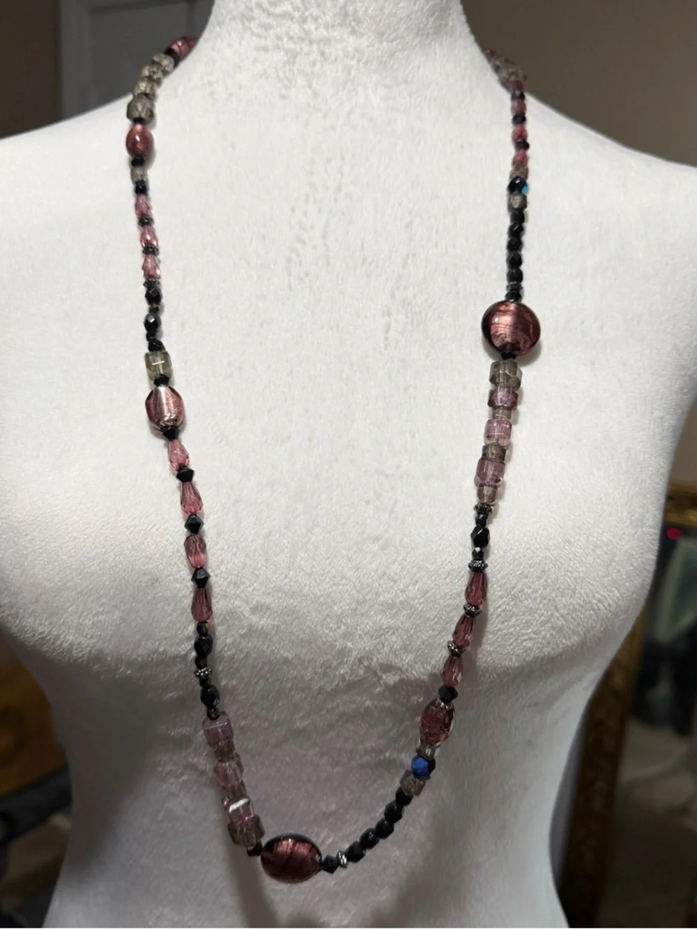 Avenue Purple and Pink Beaded Long Necklace